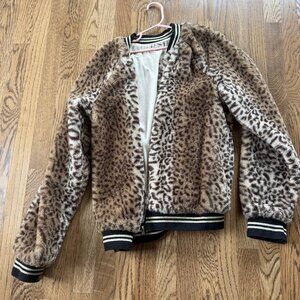 Art Class Girls' Cheetah Print furry bomber jacket, size 14-16